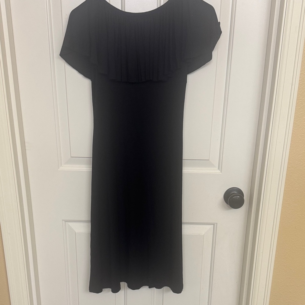 Karen Kane Black Midi Dress with Front Ruffle
